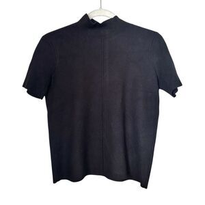 Saks Fifth Avenue Sz XS Mock Neck Thick Knit Black Short Sleeve Soft Sweater Top